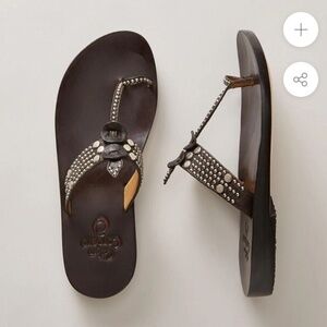 CALLEEN CORDERO KARMA Sandals Black Leather Metal Studded Flat Handmade 38 7.5